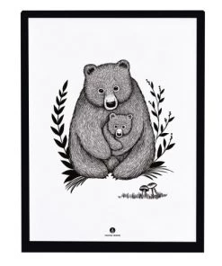 Lilipinso Décoration Murale Enfant Affiche Avec Cadre Ours En Bois Noir