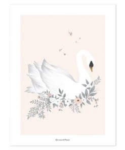 Lilipinso Décoration Murale Enfant Affiche Cygne En Papier Rose