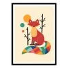 Wall Editions Décoration Murale Enfant Affiche D'art Avec Cadre Bois Noir - Rainbow Fox - 50 X 70 Cm