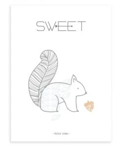 Lilipinso Décoration Murale Enfant Affiche écureuil En Papier Gris