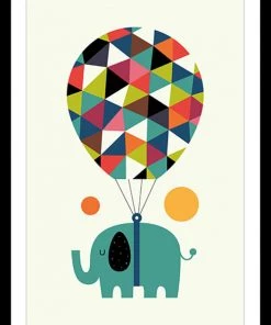 Hexoa Décoration Murale Enfant Affiche Enfant Hot Air Balloon Jumbo Avec Cadre Noir 20x30cm