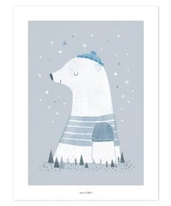 Lilipinso Décoration Murale Enfant Affiche Ours En Papier Bleu