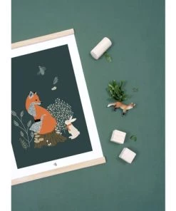 Lilipinso Décoration Murale Enfant Affiche Renard Et Lapin En Papier Bleu -Décoration murale enfant Soldes affiche renard et lapin en papier bleu 2