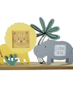 Maisons Du Monde Décoration Murale Enfant Cadre Multivues 2 Photos Lion Jaune Et Hippopotame Gris 30x25