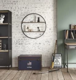 Maisons Du Monde Décoration Murale Enfant Etagère Ronde En Métal Quadrillé Noir -Décoration murale enfant Soldes etagere ronde en metal quadrille noir 1000 15 27 193424 5