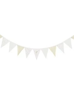 Maisons Du Monde Décoration Murale Enfant Guirlande Fanions Imprimés En Coton Blanc Et Doré L200
