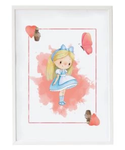 Crochetts Décoration Murale Enfant Impression Coeurs De Lettres Alice Encadrée En Bois Blanc 43X33 Cm