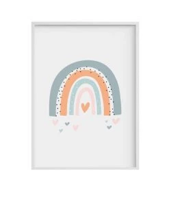 Crochetts Décoration Murale Enfant Impression De Arc-en-ciel Gris Encadrée En Bois Blanc 43X33 Cm