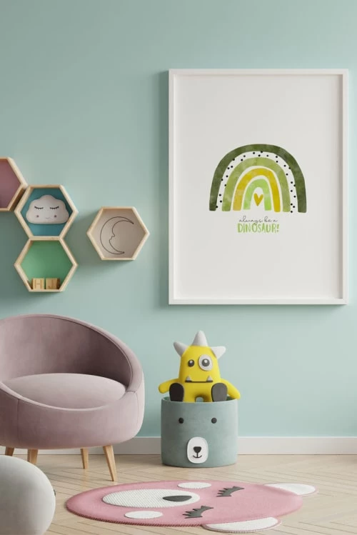 Crochetts Décoration Murale Enfant Impression De Arc-en-ciel Vert Encadrée En Bois Blanc 43X33 Cm 2 Crochetts Décoration Murale Enfant Impression De Arc-en-ciel Vert Encadrée En Bois Blanc 43X33 Cm – Image 2