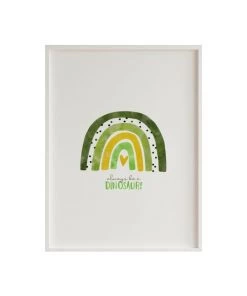 Crochetts Décoration Murale Enfant Impression De Arc-en-ciel Vert Encadrée En Bois Blanc 43X33 Cm