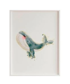 Crochetts Décoration Murale Enfant Impression De Baleine Grise Encadrée En Bois Blanc 43X33 Cm