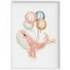 Crochetts Décoration Murale Enfant Impression De Baleine Rose Ballon Encadrée En Bois Blanc 43X33 Cm