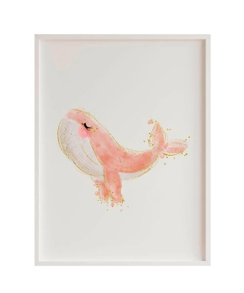 Crochetts Décoration Murale Enfant Impression De Baleine Rouse Encadrée En Bois Blanc 43X33 Cm 1 Crochetts Décoration Murale Enfant Impression De Baleine Rouse Encadrée En Bois Blanc 43X33 Cm