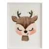 Crochetts Décoration Murale Enfant Impression De Cerf Encadrée En Bois Blanc 43X33 Cm
