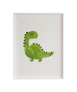 Crochetts Décoration Murale Enfant Impression De Dinosaure Encadrée En Bois Blanc 43X33 Cm