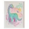 Crochetts Décoration Murale Enfant Impression De Dinosaure Fantasy Encadrée En Bois Blanc 43X33 Cm