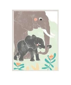 Crochetts Décoration Murale Enfant Impression De éléphant Fantasy Encadrée En Bois Blanc 43X33 Cm