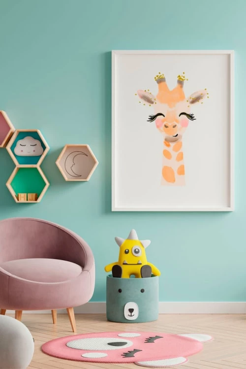 Crochetts Décoration Murale Enfant Impression De Girafe Encadrée En Bois Blanc 43X33 Cm 2 Crochetts Décoration Murale Enfant Impression De Girafe Encadrée En Bois Blanc 43X33 Cm – Image 2
