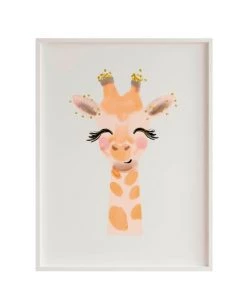 Crochetts Décoration Murale Enfant Impression De Girafe Encadrée En Bois Blanc 43X33 Cm