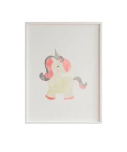 Crochetts Décoration Murale Enfant Impression De Licorne Encadrée En Bois Blanc 43X33 Cm