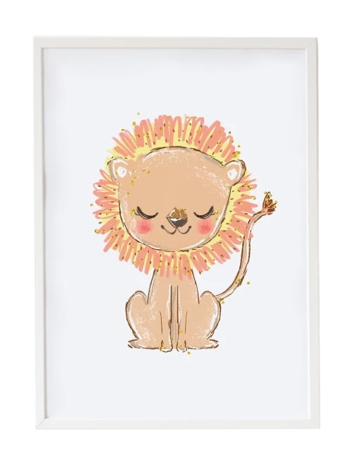 Crochetts Décoration Murale Enfant Impression De Lion Encadrée En Bois Blanc 43X33 Cm 1 Crochetts Décoration Murale Enfant Impression De Lion Encadrée En Bois Blanc 43X33 Cm