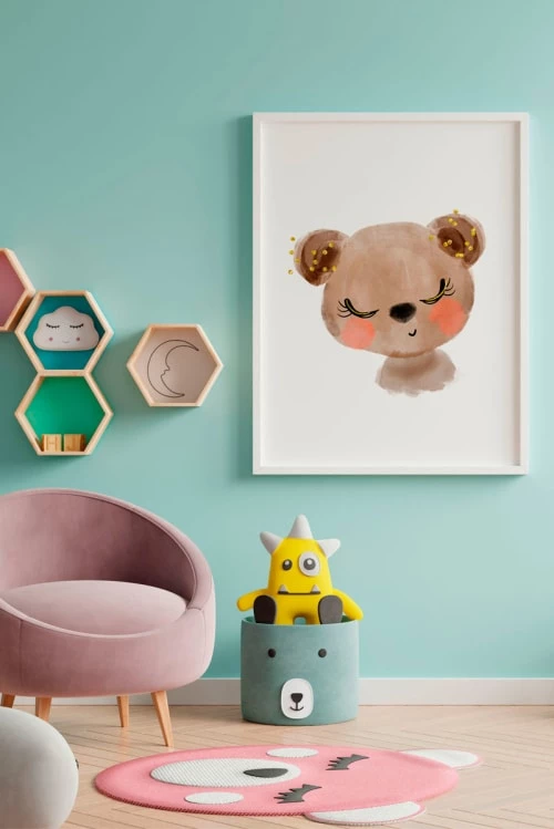 Crochetts Décoration Murale Enfant Impression De Ours Encadrée En Bois Blanc 43X33 Cm 2 Crochetts Décoration Murale Enfant Impression De Ours Encadrée En Bois Blanc 43X33 Cm – Image 2