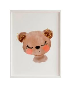 Crochetts Décoration Murale Enfant Impression De Ours Encadrée En Bois Blanc 43X33 Cm