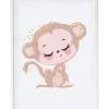 Crochetts Décoration Murale Enfant Impression De Singe Encadrée En Bois Blanc 43X33 Cm