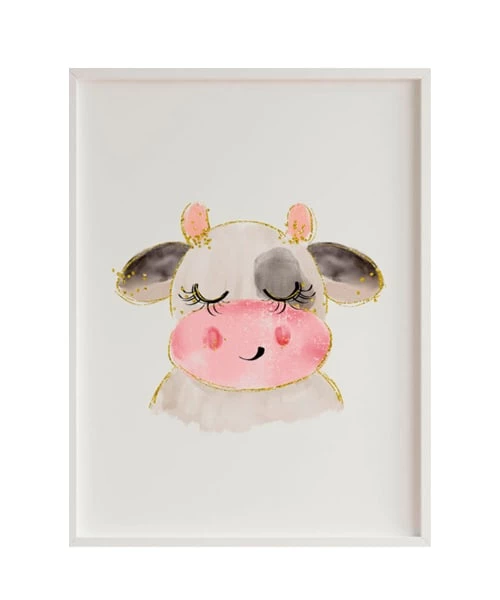 Crochetts Décoration Murale Enfant Impression De Vache Encadrée En Bois Blanc 43X33 Cm 1 Crochetts Décoration Murale Enfant Impression De Vache Encadrée En Bois Blanc 43X33 Cm