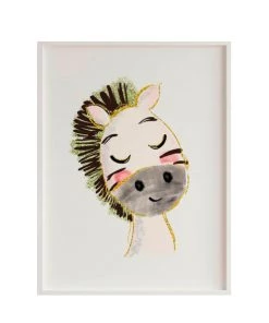 Crochetts Décoration Murale Enfant Impression De Zèbre Encadrée En Bois Blanc 43X33 Cm