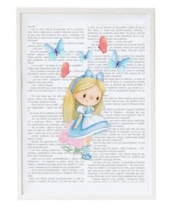 Crochetts Décoration Murale Enfant Impression L'histoire D'Alice Encadrée En Bois Blanc 43X33 Cm