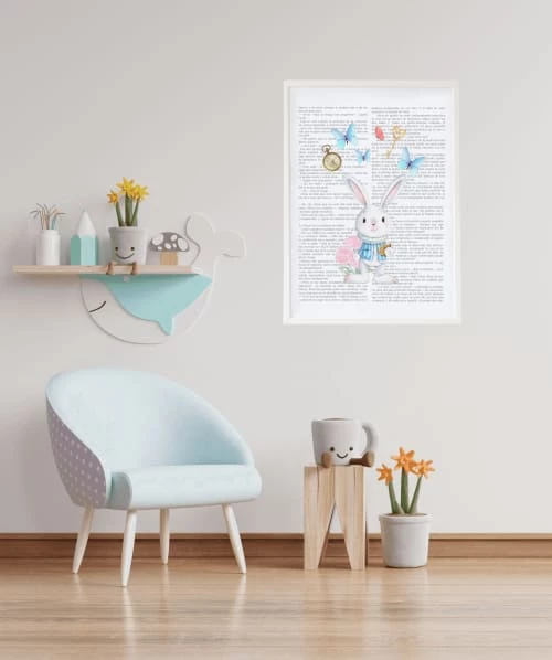 Crochetts Décoration Murale Enfant Impression L'histoire Du Lapin Encadrée En Bois Blanc 43X33 Cm 2 Crochetts Décoration Murale Enfant Impression L'histoire Du Lapin Encadrée En Bois Blanc 43X33 Cm – Image 2