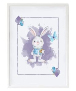 Crochetts Décoration Murale Enfant Impression Lapin Alice Encadrée En Bois Blanc 43X33 Cm