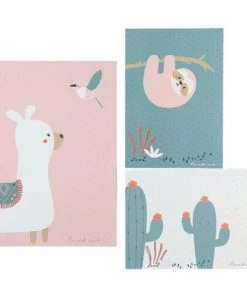 Noukie's Décoration Murale Enfant Lot De 3 Affiches Rose Et Vert D'eau Moris & Sacha