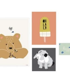 Mimi'lou Décoration Murale Enfant Lot De 4 Petites Affiches Happy (10 X 15 à 40 X 30 Cm)