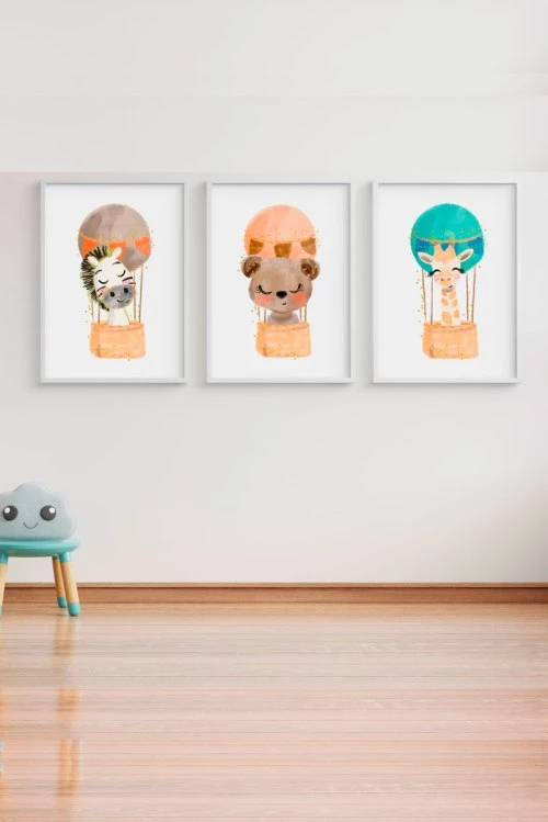 Crochetts Décoration Murale Enfant Pack Encadré Bois Blanc Impression Ballons 43X33 Cm 2 Crochetts Décoration Murale Enfant Pack Encadré Bois Blanc Impression Ballons 43X33 Cm – Image 2