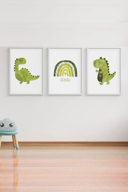 Crochetts Décoration Murale Enfant Pack Encadré Bois Blanc Impression Dinosaure 43X33 Cm 2 Crochetts Décoration Murale Enfant Pack Encadré Bois Blanc Impression Dinosaure 43X33 Cm – Image 2