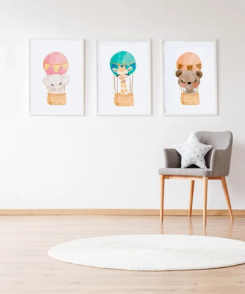 Crochetts Décoration Murale Enfant Pack Encadré Bois Blanc Impression Le Animaux Et Girafe 43X33 Cm 2 Crochetts Décoration Murale Enfant Pack Encadré Bois Blanc Impression Le Animaux Et Girafe 43X33 Cm – Image 2