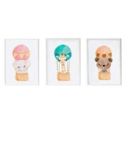 Crochetts Décoration Murale Enfant Pack Encadré Bois Blanc Impression Le Animaux Et Girafe 43X33 Cm