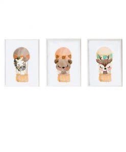 Crochetts Décoration Murale Enfant Pack Encadré Bois Blanc Impression Le Animaux Et Zèbre 43X33 Cm