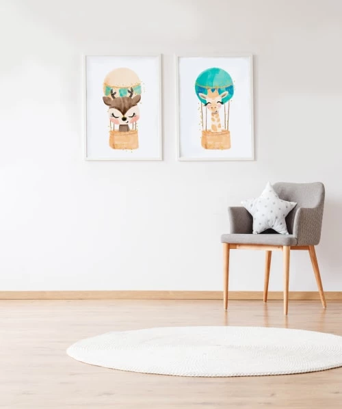 Crochetts Décoration Murale Enfant Pack Encadré Bois Blanc Impression Le Cerf Girafe Ballon 43X33 Cm 2 Crochetts Décoration Murale Enfant Pack Encadré Bois Blanc Impression Le Cerf Girafe Ballon 43X33 Cm – Image 2