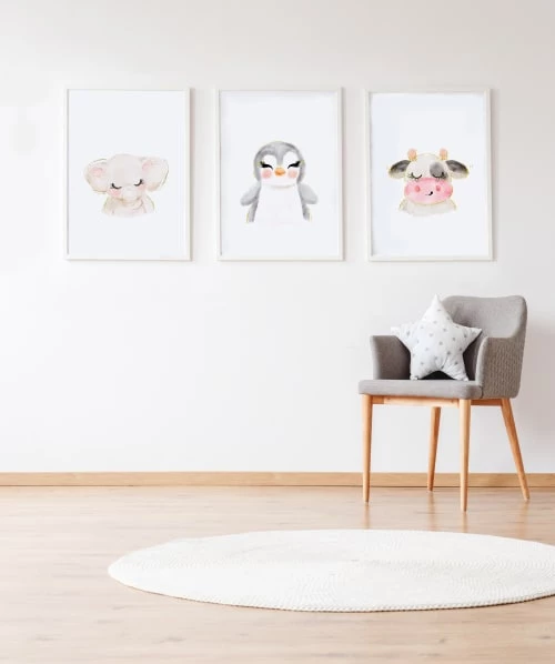 Crochetts Décoration Murale Enfant Pack Encadré Bois Blanc Impression Le éléphant Et Vache 43X33 Cm 2 Crochetts Décoration Murale Enfant Pack Encadré Bois Blanc Impression Le éléphant Et Vache 43X33 Cm – Image 2