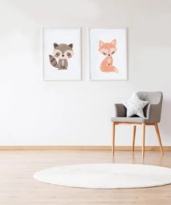 Décoration murale enfant Soldes -Décoration murale enfant Soldes pack encadre bois blanc impression le gecureuil et renard 43x33 cm 1