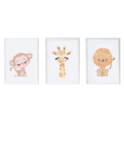 Crochetts Décoration Murale Enfant Pack Encadré Bois Blanc Impression Le Girafe Et Lion 43X33 Cm 1 Crochetts Décoration Murale Enfant Pack Encadré Bois Blanc Impression Le Girafe Et Lion 43X33 Cm