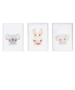 Crochetts Décoration Murale Enfant Pack Encadré Bois Blanc Impression Le Koala Et Lapin 43X33 Cm