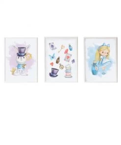 Crochetts Décoration Murale Enfant Pack Encadré Bois Blanc Impression Le Lapin Alice Et Objets 43X33 Cm