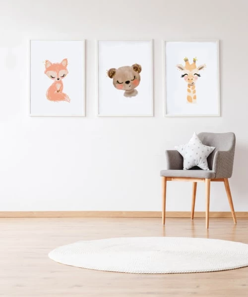 Crochetts Décoration Murale Enfant Pack Encadré Bois Blanc Impression Le Renard Et Giraffe Ours 43X33 Cm 2 Crochetts Décoration Murale Enfant Pack Encadré Bois Blanc Impression Le Renard Et Giraffe Ours 43X33 Cm – Image 2