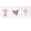 Crochetts Décoration Murale Enfant Pack Encadré Bois Blanc Impression Le Renard Et Giraffe Ours 43X33 Cm