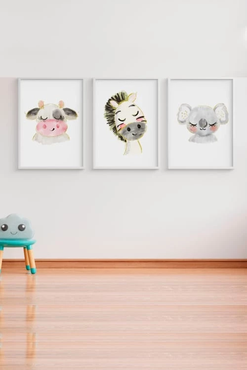 Crochetts Décoration Murale Enfant Pack Encadré Bois Blanc Impression Vache 43X33 Cm 2 Crochetts Décoration Murale Enfant Pack Encadré Bois Blanc Impression Vache 43X33 Cm – Image 2