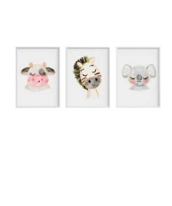 Crochetts Décoration Murale Enfant Pack Encadré Bois Blanc Impression Vache 43X33 Cm